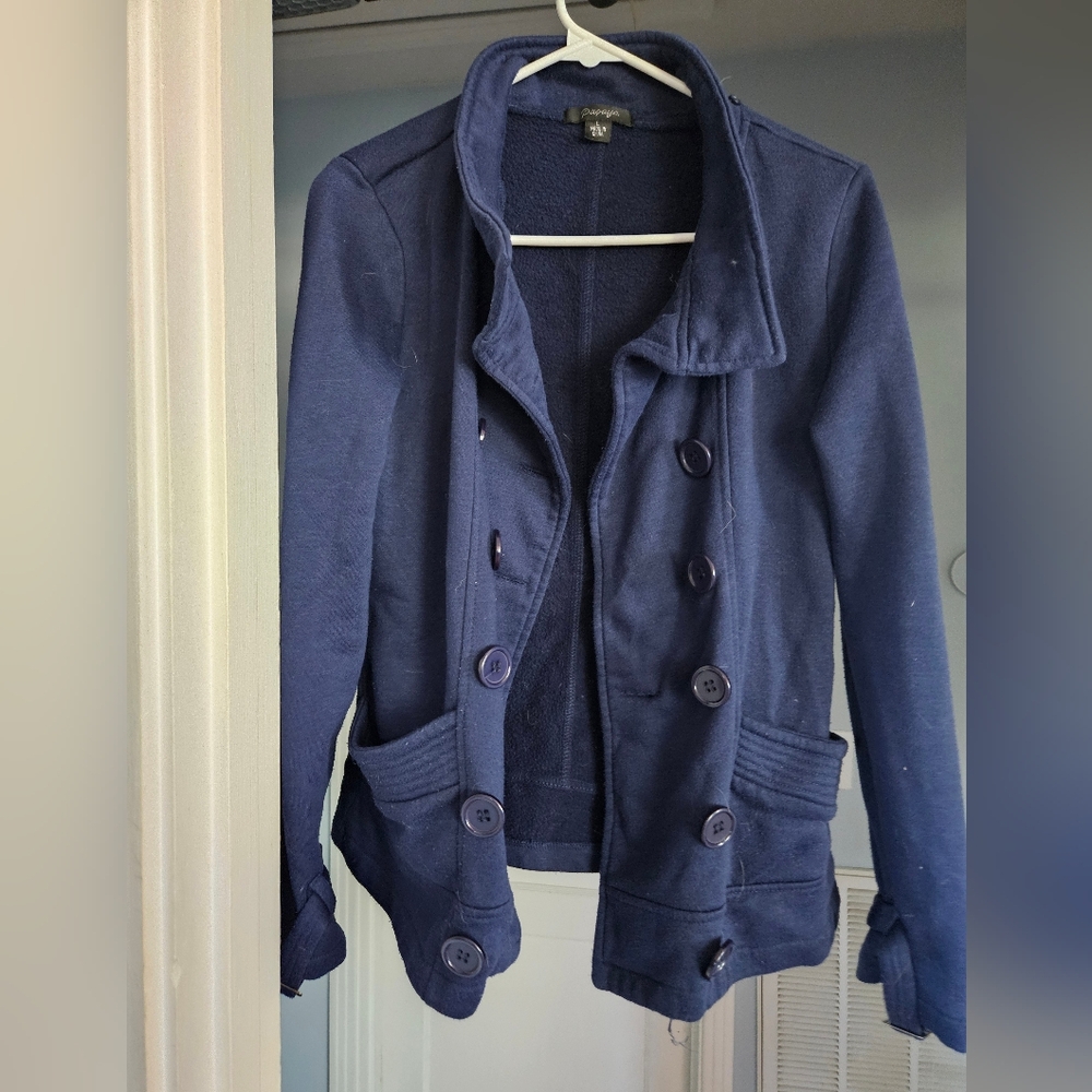 Papaya Navy Button Up Pea Coat